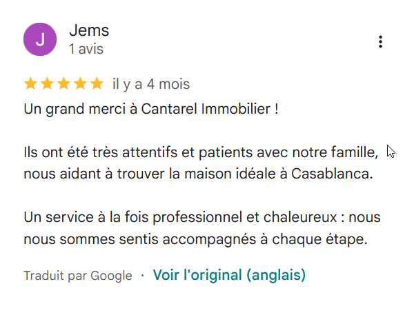 Avis Google sur Cantarel Immobilier