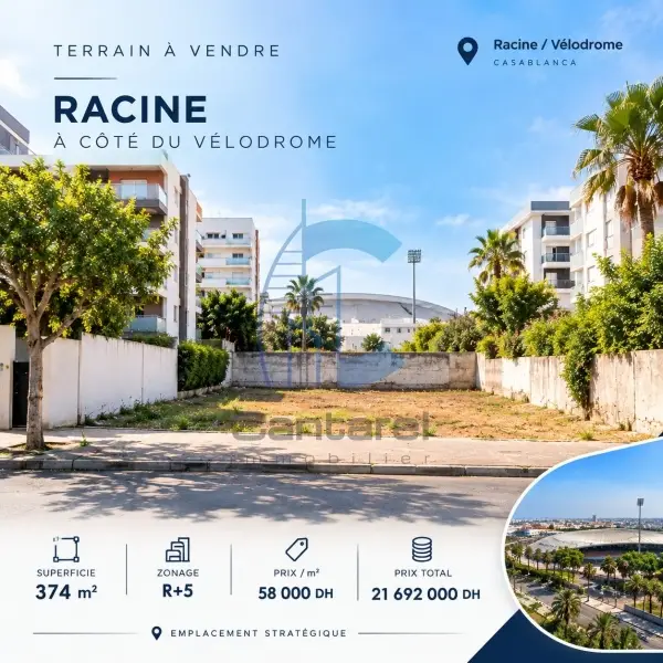 OPPORTUNITÉ RARE – TERRAIN R+5 DE 374 M² – RACINE