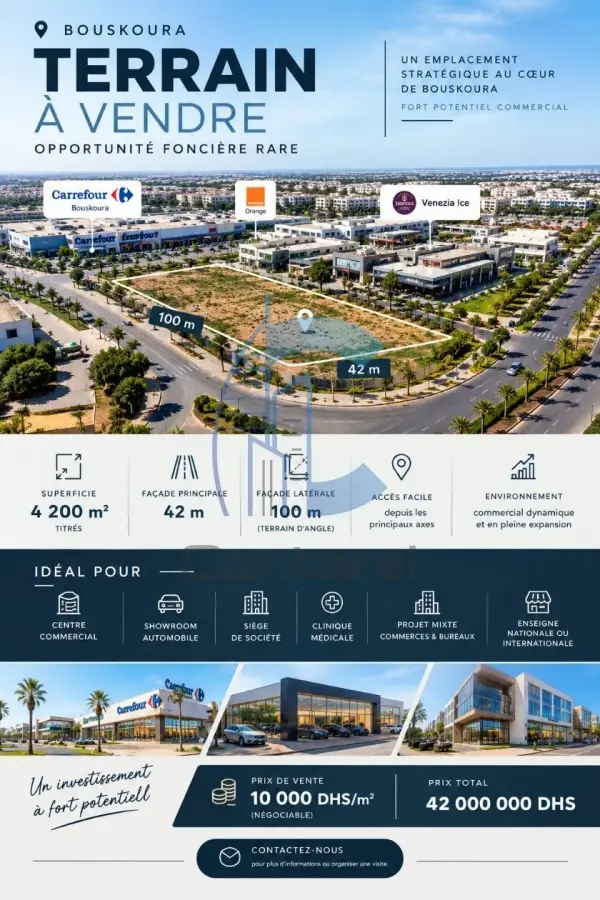 À VENDRE – Terrain Commercial Premium au Centre de Bouskoura