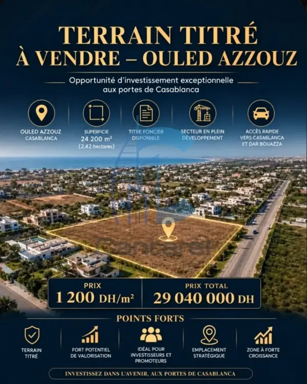 Vente terain dar bouazza